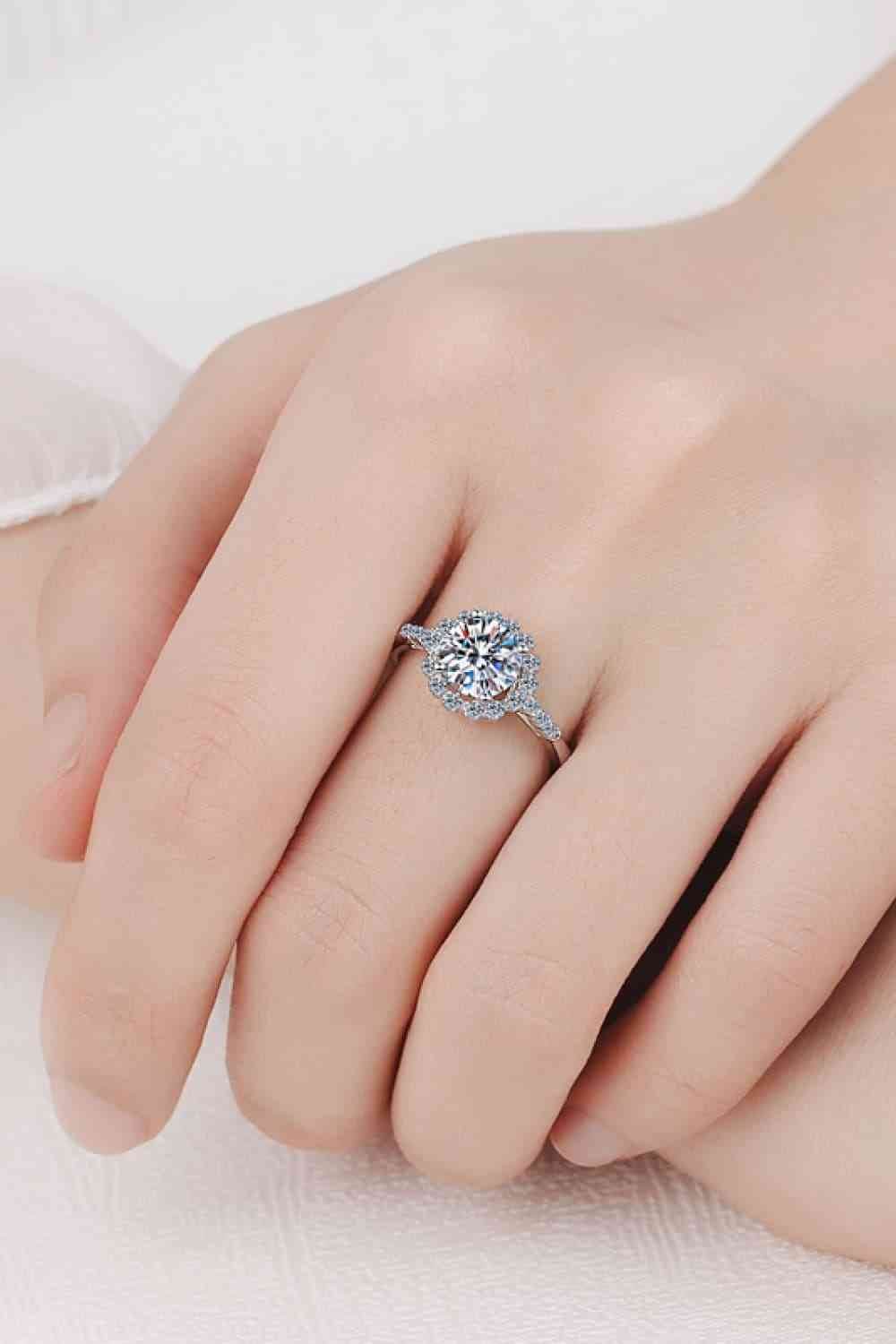 1 Carat Moissanite Rhodium-Plated Halo Ring for a perfect OOTD – dress to impress outfits from Amexza