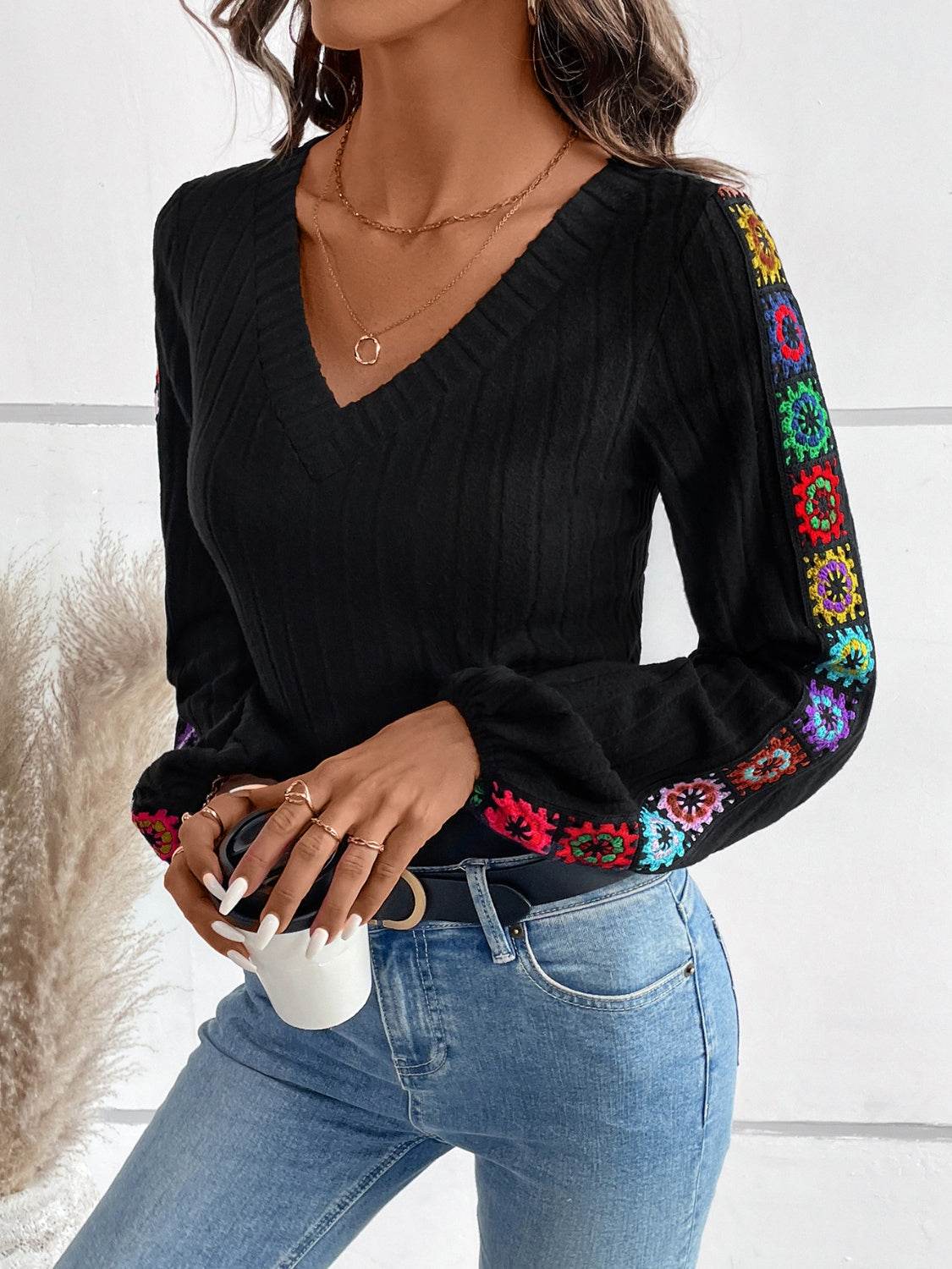 V-Neck Crochet Long Sleeve Top for a perfect OOTD – dress to impress outfits from Amexza