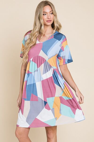 BOMBOM Ruched Color Block Short Sleeve Dress Multicolor for a perfect OOTD – dress to impress outfits from Amexza