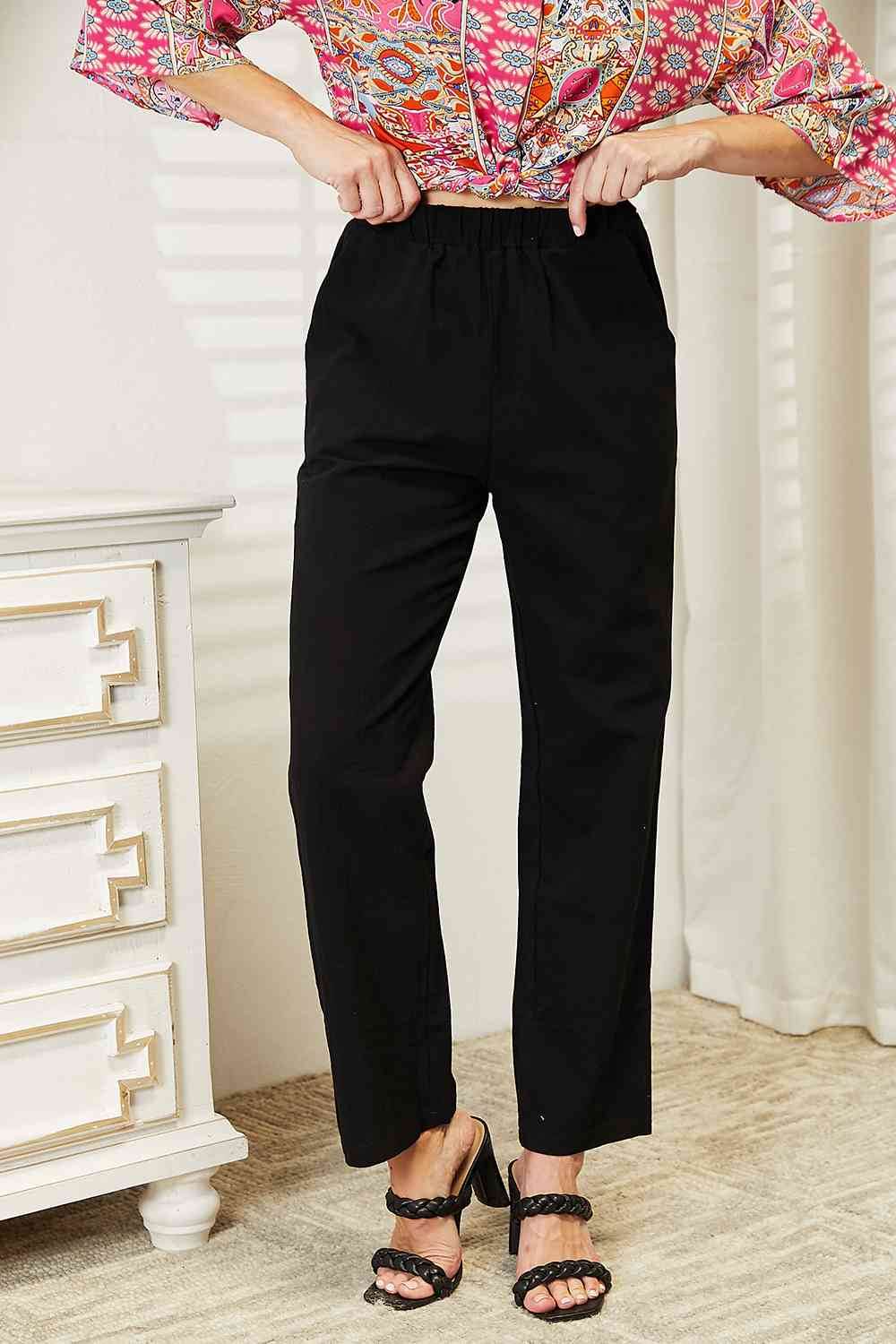 Shiny Pull-On Pants with Pockets Black for a perfect OOTD – dress to impress outfits from Amexza