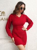 Rib-Knit V-Neck Sweater Dress for a perfect OOTD – dress to impress outfits from Amexza