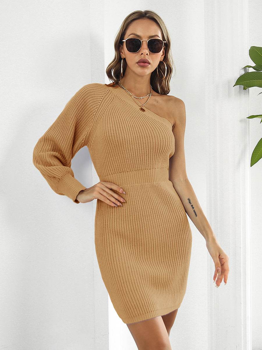 One-Shoulder Mini Sweater Dress for a perfect OOTD – dress to impress outfits from Amexza