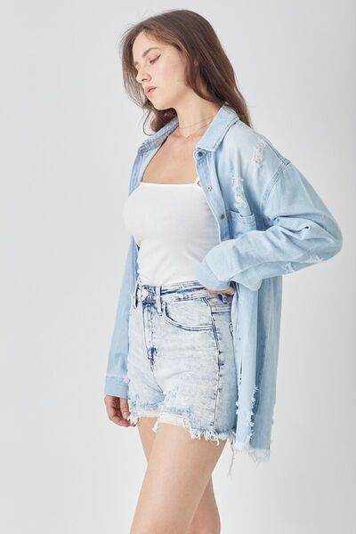 RISEN Raw Hem Distressed High Rise Denim Shorts for a perfect OOTD – dress to impress outfits from Amexza