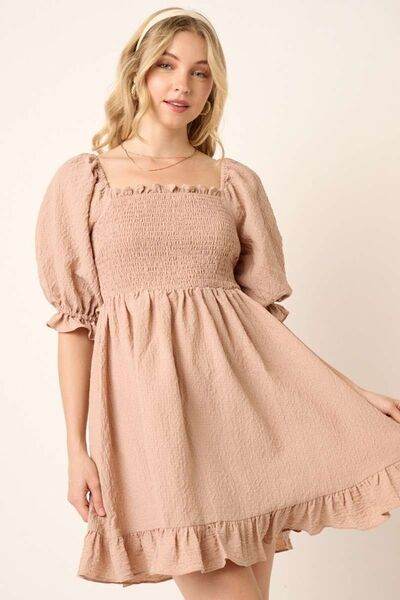 Mittoshop Smocked Ruffled Hem Half Sleeve Mini Dress for a perfect OOTD – dress to impress outfits from Amexza