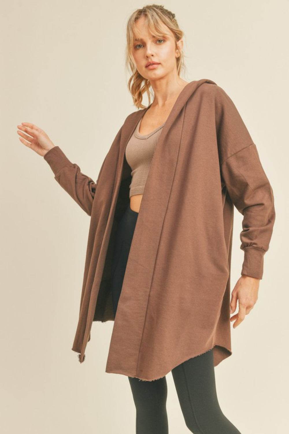 Kimberly C Open Front Longline Hooded Cardigan for a perfect OOTD – dress to impress outfits from Amexza