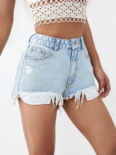 Distressed Raw Hem Denim Shorts for a perfect OOTD – dress to impress outfits from Amexza