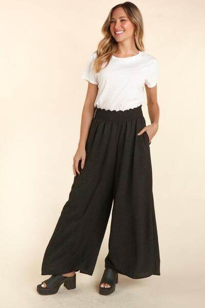 Haptics Elastic Waist Wide Leg Pants with Pockets Black for a perfect OOTD – dress to impress outfits from Amexza