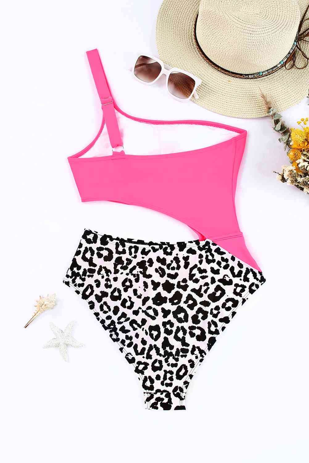 Leopard Cutout One-Shoulder One-Piece Swimsuit for a perfect OOTD – dress to impress outfits from Amexza