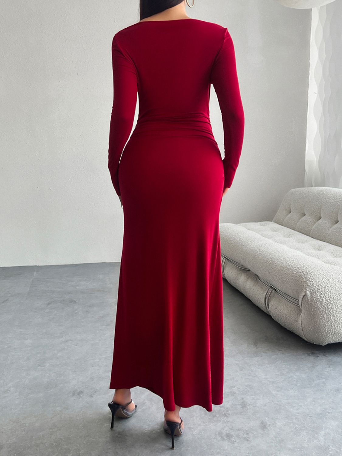 Devine Ruched Long Sleeve Maxi Dress