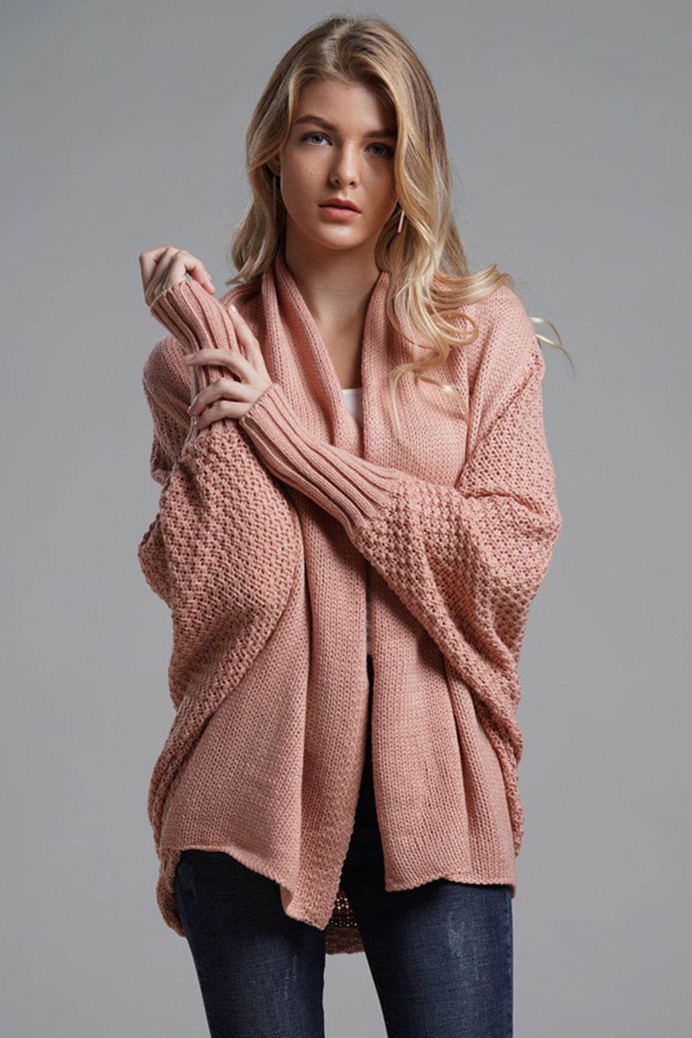 Open Front Batwing Sleeve Cardigan Pale Blush One Size for a perfect OOTD – dress to impress outfits from Amexza