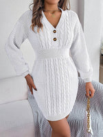 Buttoned Cable-Knit V-Neck Sweater Dress for a perfect OOTD – dress to impress outfits from Amexza