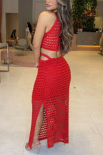 Cutout Slit Round Neck Sweater Dress Orange-Red for a perfect OOTD – dress to impress outfits from Amexza