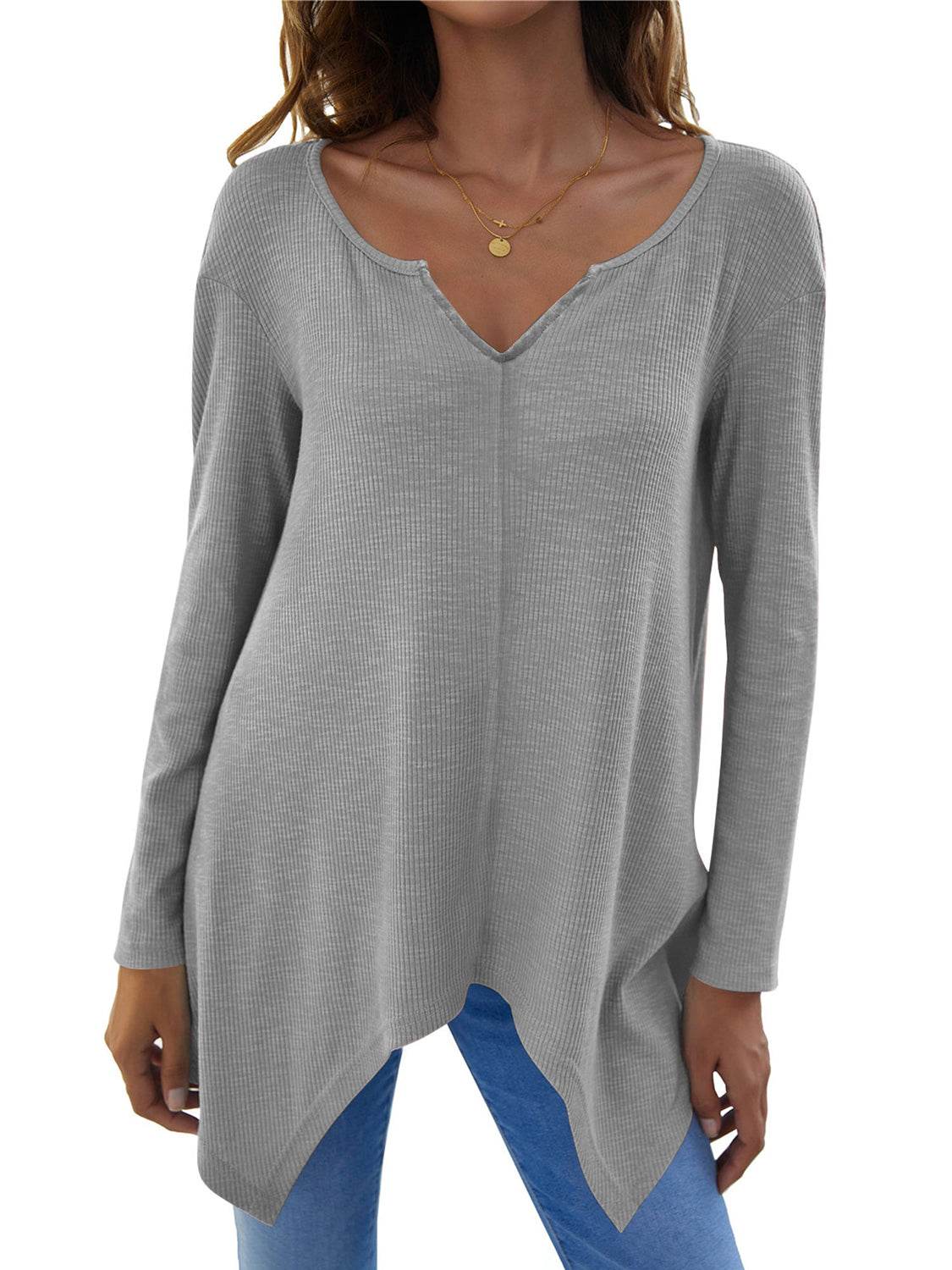 Full Size V-Neck Long Sleeve T-Shirt for a perfect OOTD – dress to impress outfits from Amexza