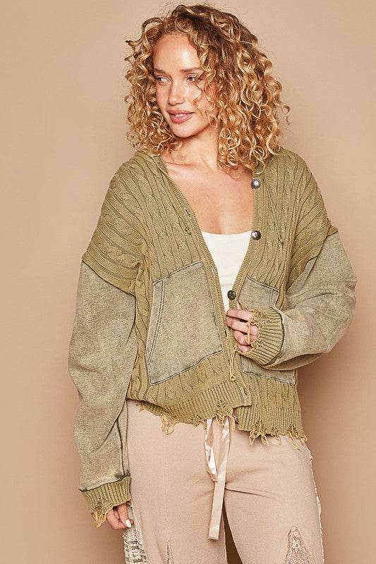 POL Distressed Hem Button Up Hooded Cardigan for a perfect OOTD – dress to impress outfits from Amexza