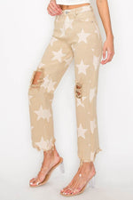 RISEN Full Size High Rise Star Printed Frayed Hem Jeans - Amexza