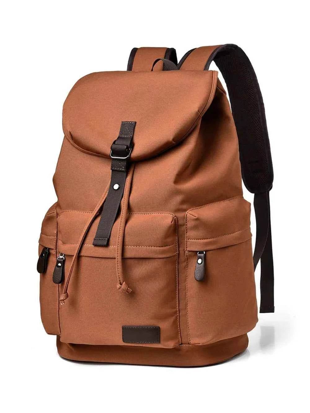 Multi Pockets Adjustable Strap Canvas Backpack Bag Ochre One Size for a perfect OOTD – dress to impress outfits from Amexza
