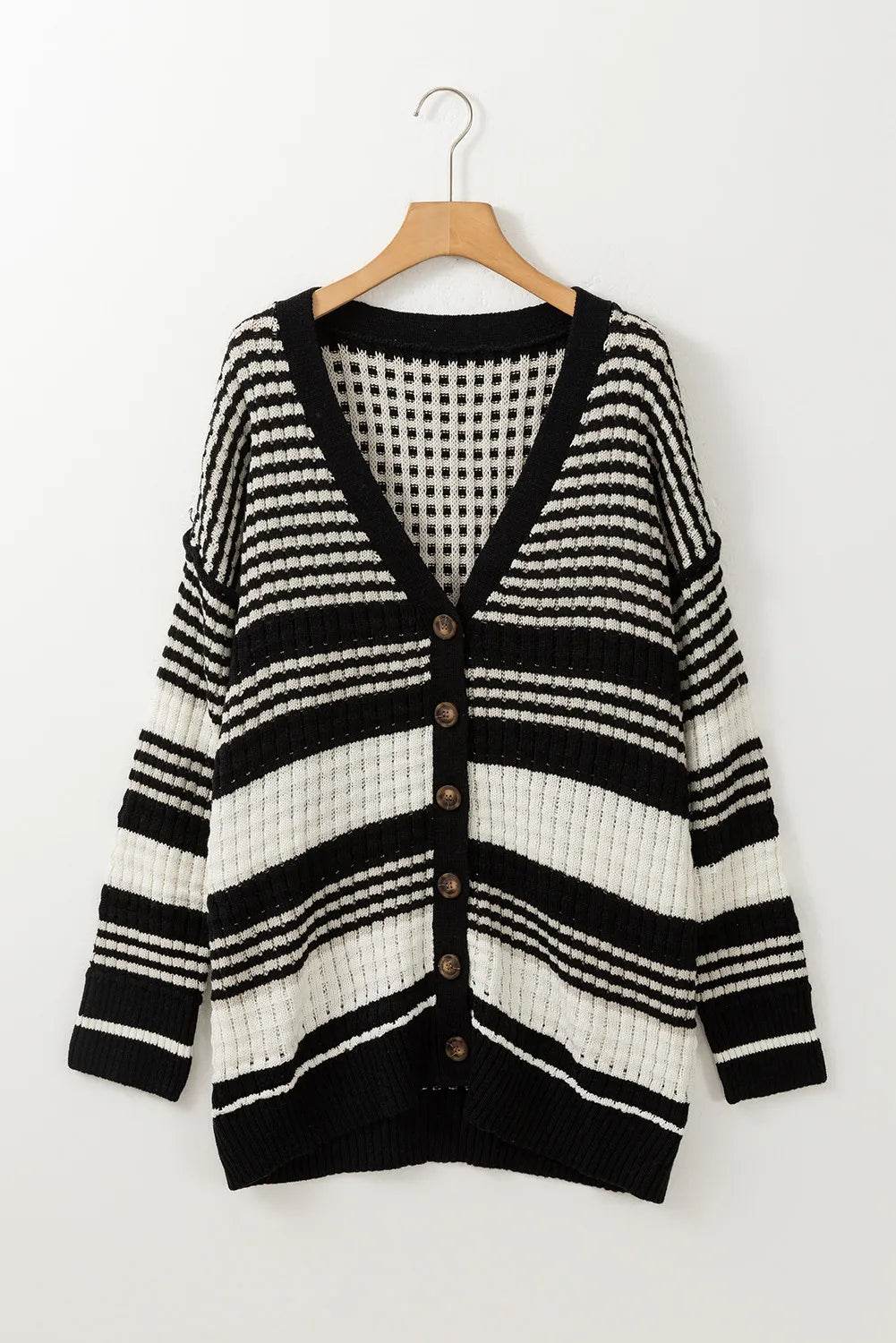 Striped Button Down Cardigan - Amexza