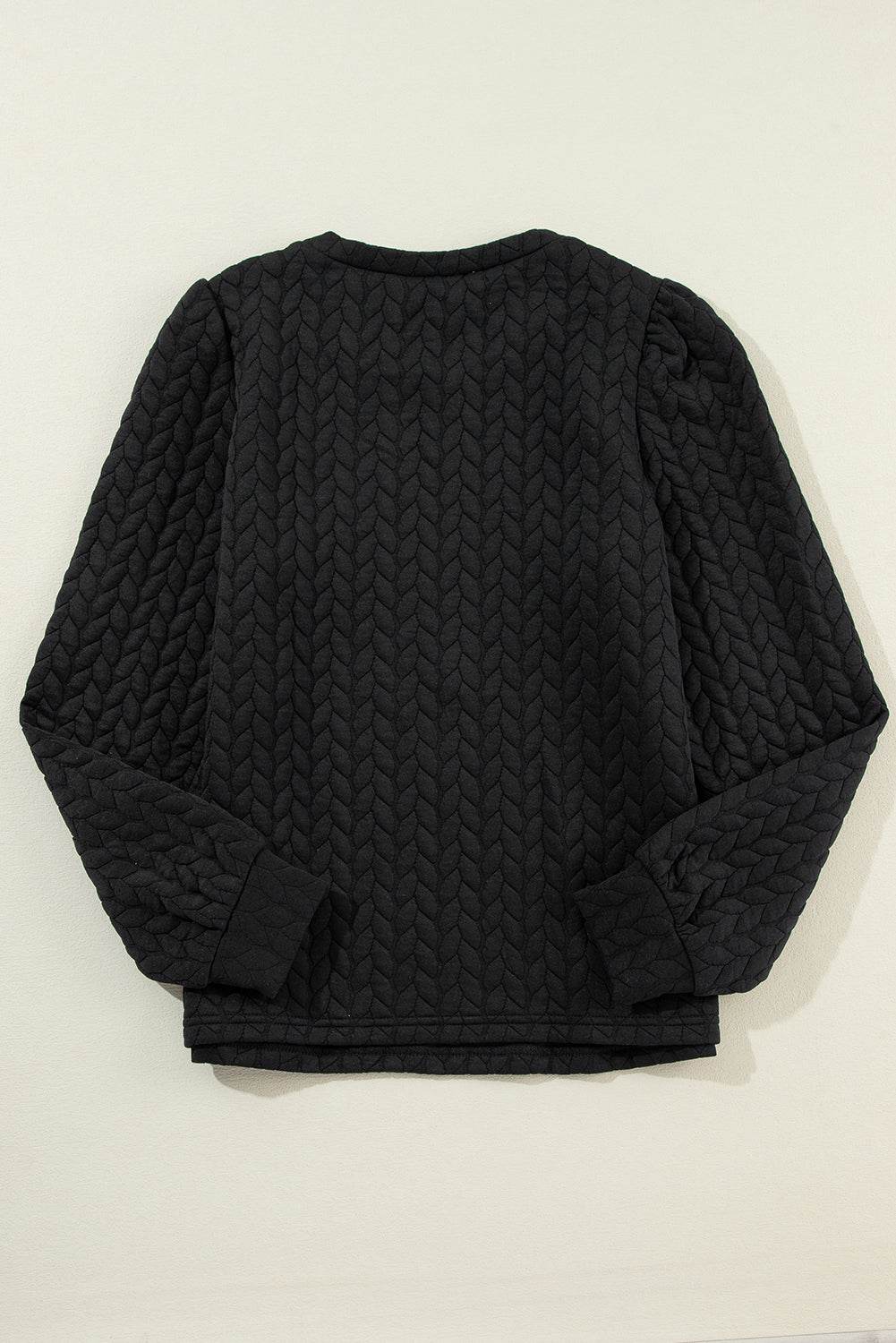 Texture Round Neck Long Sleeve Sweatshirt - Amexza