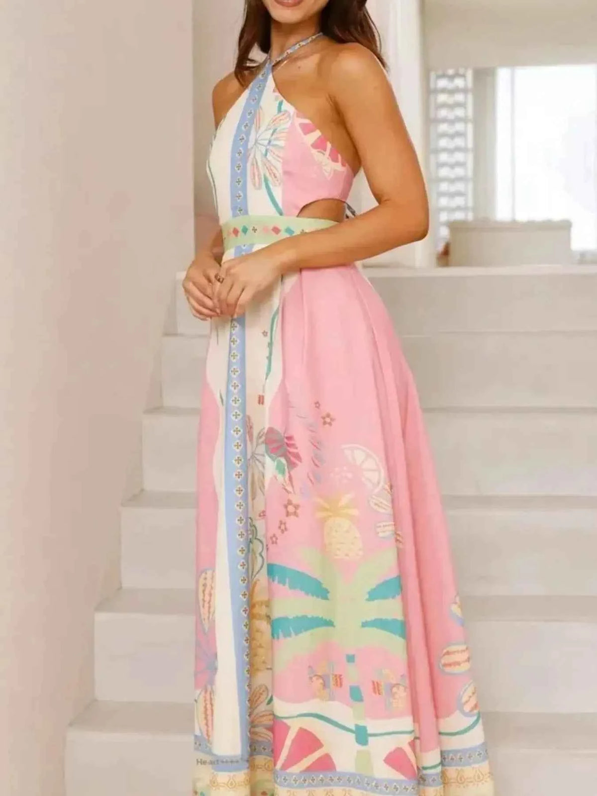 Halter Neck Printed Maxi Dress