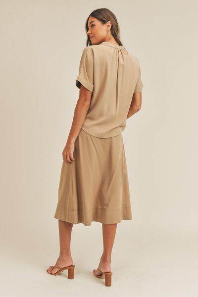 MABLE Short Sleeve Top and Button Down Midi Skirt Set - Amexza