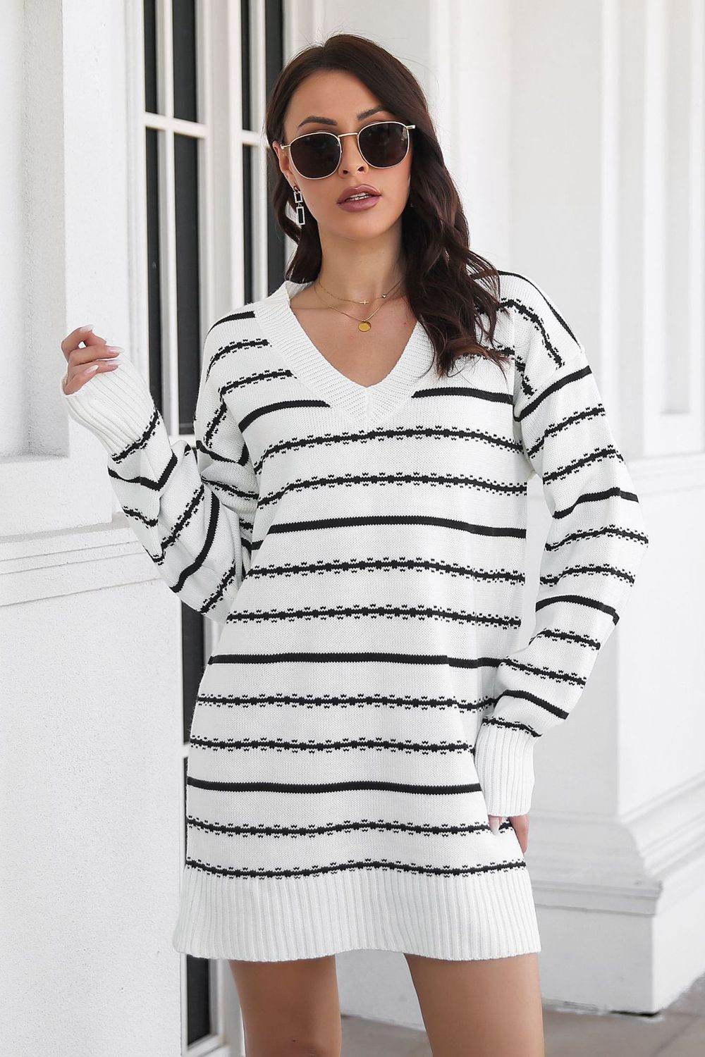 Striped V-Neck Sweater Dress for a perfect OOTD – dress to impress outfits from Amexza