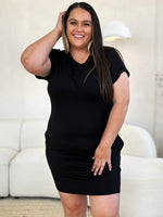 Basic Bae Full Size Round Neck Short Sleeve Dress with Pockets - Amexza