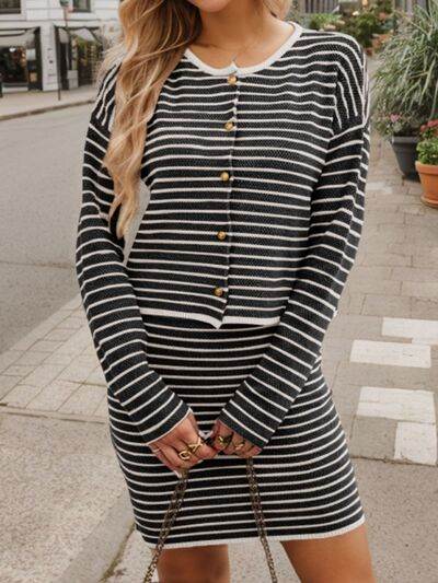 Striped Long Sleeve Top and Skirt Set for a perfect OOTD – dress to impress outfits from Amexza