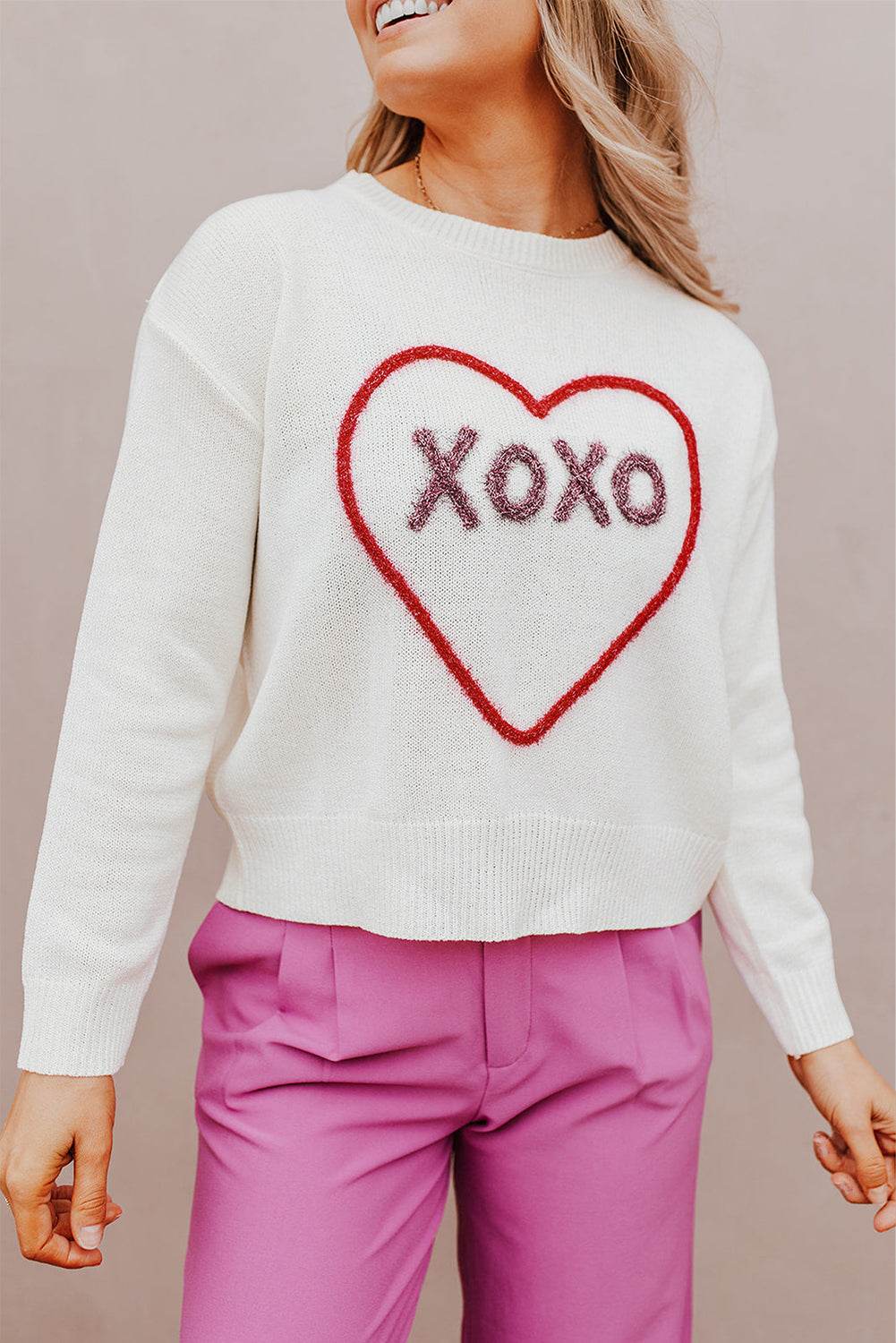 XOXO Round Neck Drop Shoulder Sweater for a perfect OOTD – dress to impress outfits from Amexza