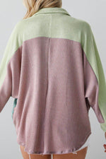 Color Block Corded Button Up Shacket - Amexza