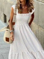 Smocked Gingham Maxi Dress with Ruffle Straps