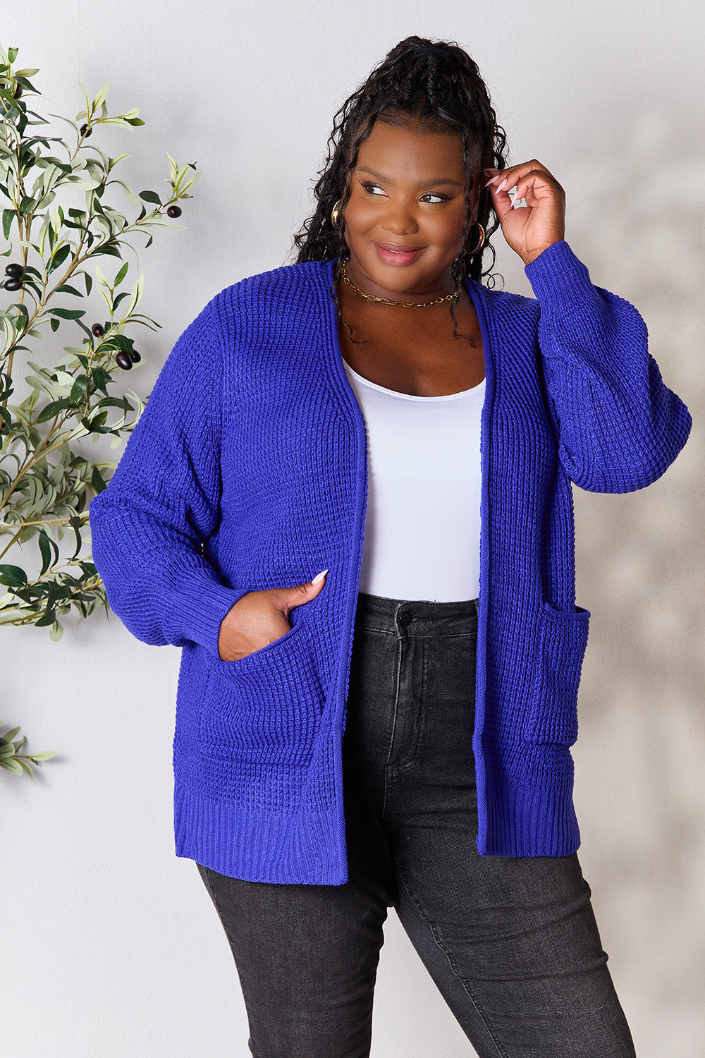 Zenana Full Size Waffle-Knit Open Front Cardigan for a perfect OOTD – dress to impress outfits from Amexza