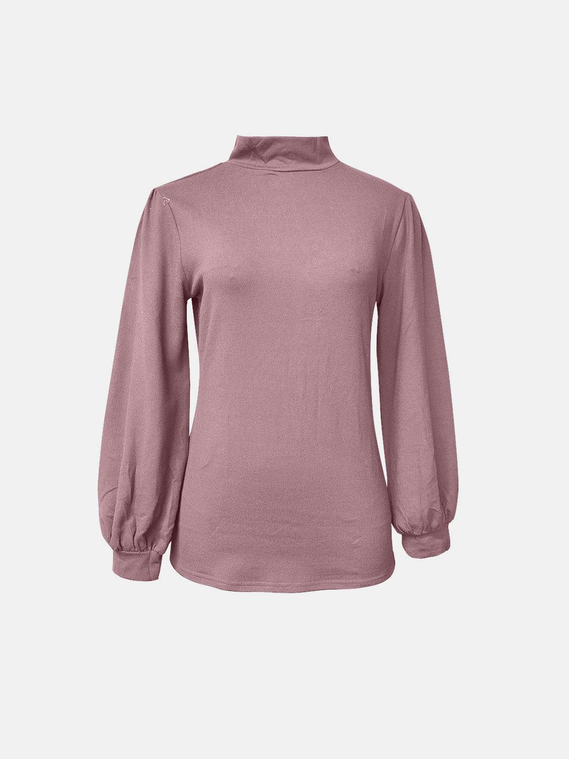 Full Size Mock Neck Long Sleeve T-Shirt - Amexza