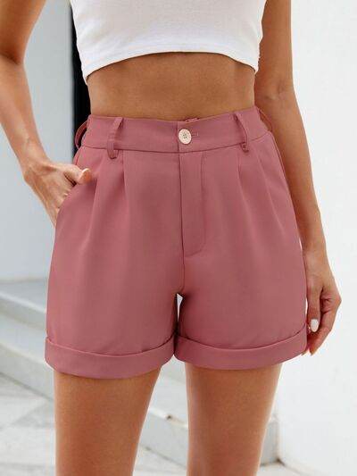 Roll Trim Half Elastic Waist Shorts Dusty Pink for a perfect OOTD – dress to impress outfits from Amexza