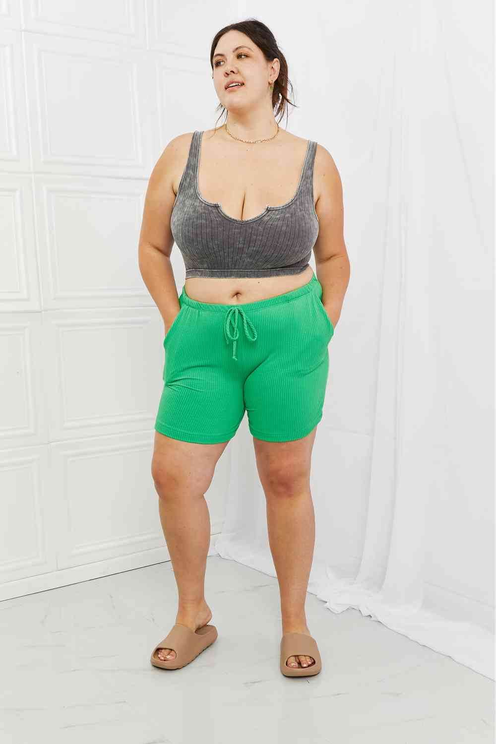 Blumin Apparel Too Good Full Size Ribbed Shorts in Green - Amexza