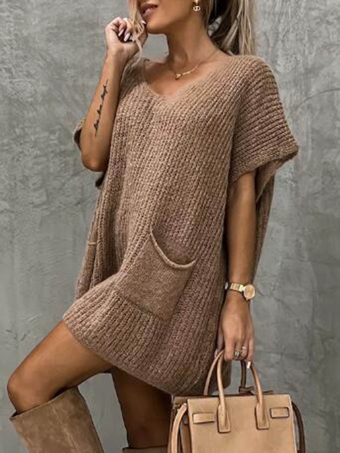 Short Sleeve Sweater Dress with Pockets for a perfect OOTD – dress to impress outfits from Amexza