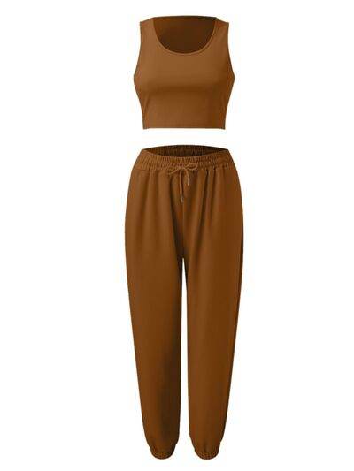 Wide Strap Top and Drawstring Joggers Set for a perfect OOTD – dress to impress outfits from Amexza