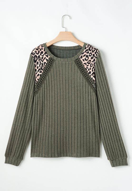 Leopard Round Neck Long Sleeve T-Shirt for a perfect OOTD – dress to impress outfits from Amexza