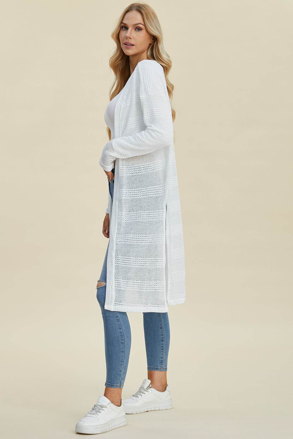 Double Take Full Size Open Front Longline Cardigan for a perfect OOTD – dress to impress outfits from Amexza