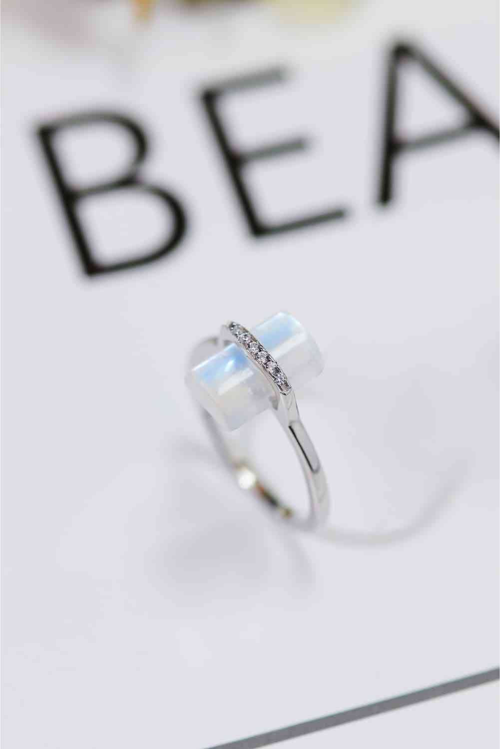 Natural Moonstone Platinum-Plated Ring for a perfect OOTD – dress to impress outfits from Amexza