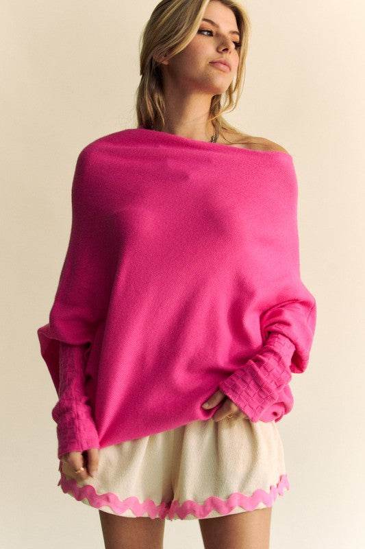 Davi & Dani Solid Color Batwing Sleeve Sweater Hot Pink for a perfect OOTD – dress to impress outfits from Amexza