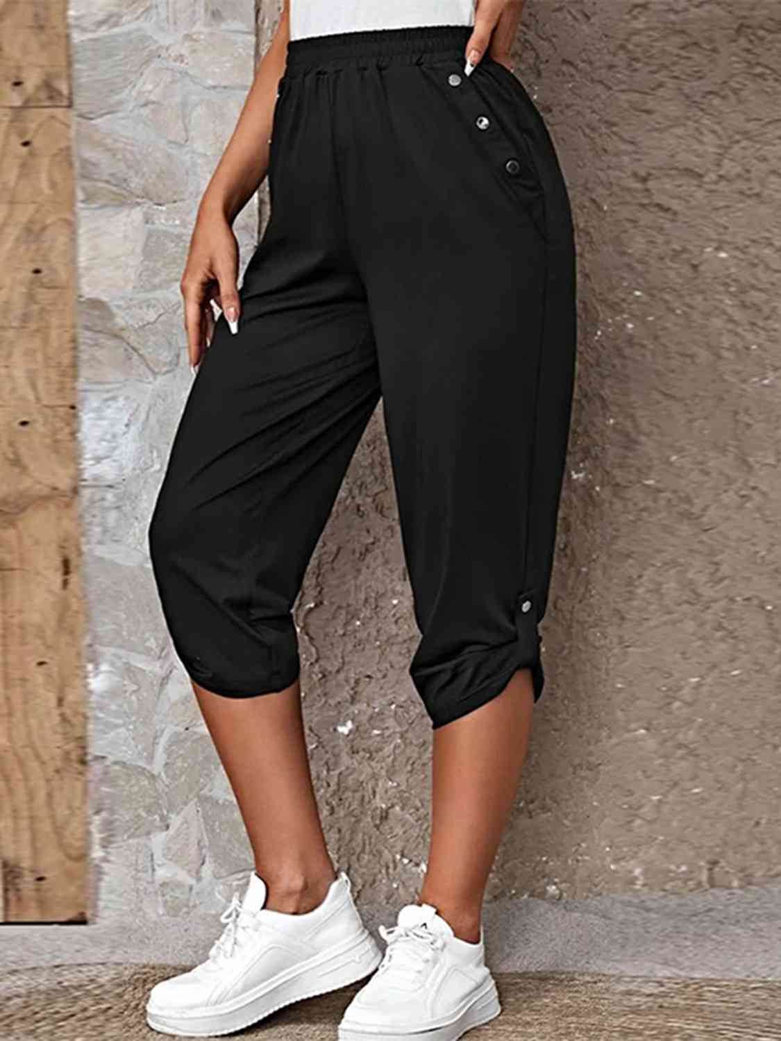 Full Size Roll-Tab Capris Pants for a perfect OOTD – dress to impress outfits from Amexza