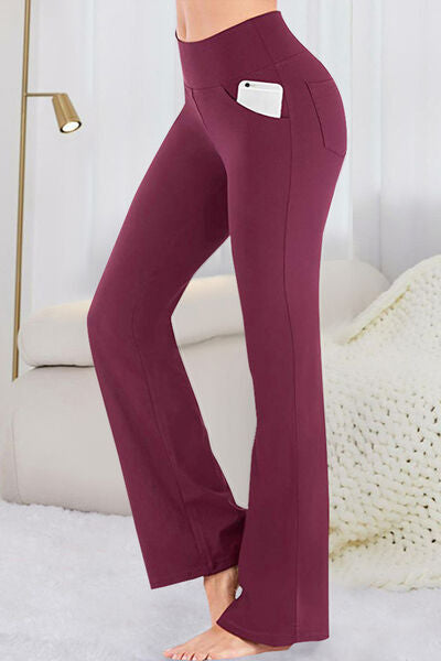 Pocketed High Waist Active Pants Burgundy for a perfect OOTD – dress to impress outfits from Amexza