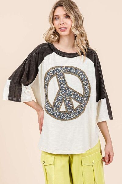 Mittoshop Peace Sign Patch Mineral Washed T-Shirt for a perfect OOTD – dress to impress outfits from Amexza