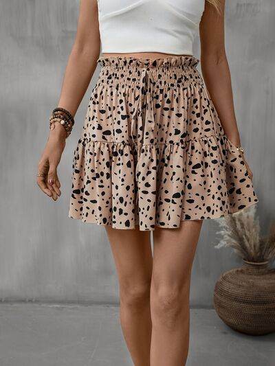 Frill Tied Printed Mini Skirt Khaki for a perfect OOTD – dress to impress outfits from Amexza