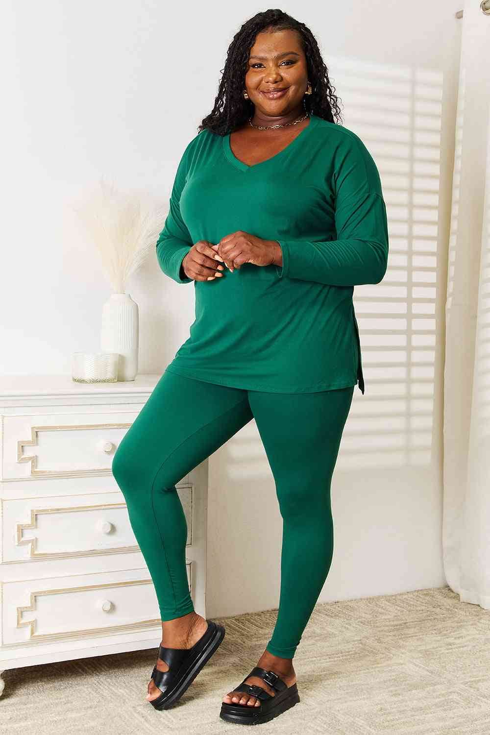 Zenana Lazy Days Full Size Long Sleeve Top and Leggings Set for a perfect OOTD – dress to impress outfits from Amexza