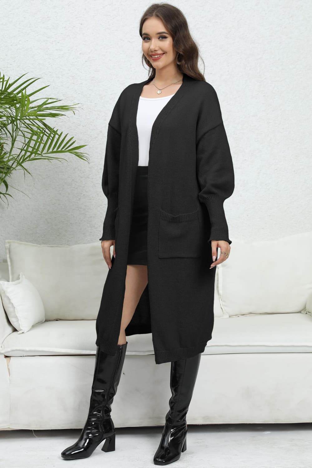 Open Front Dropped Shoulder Cardigan for a perfect OOTD – dress to impress outfits from Amexza