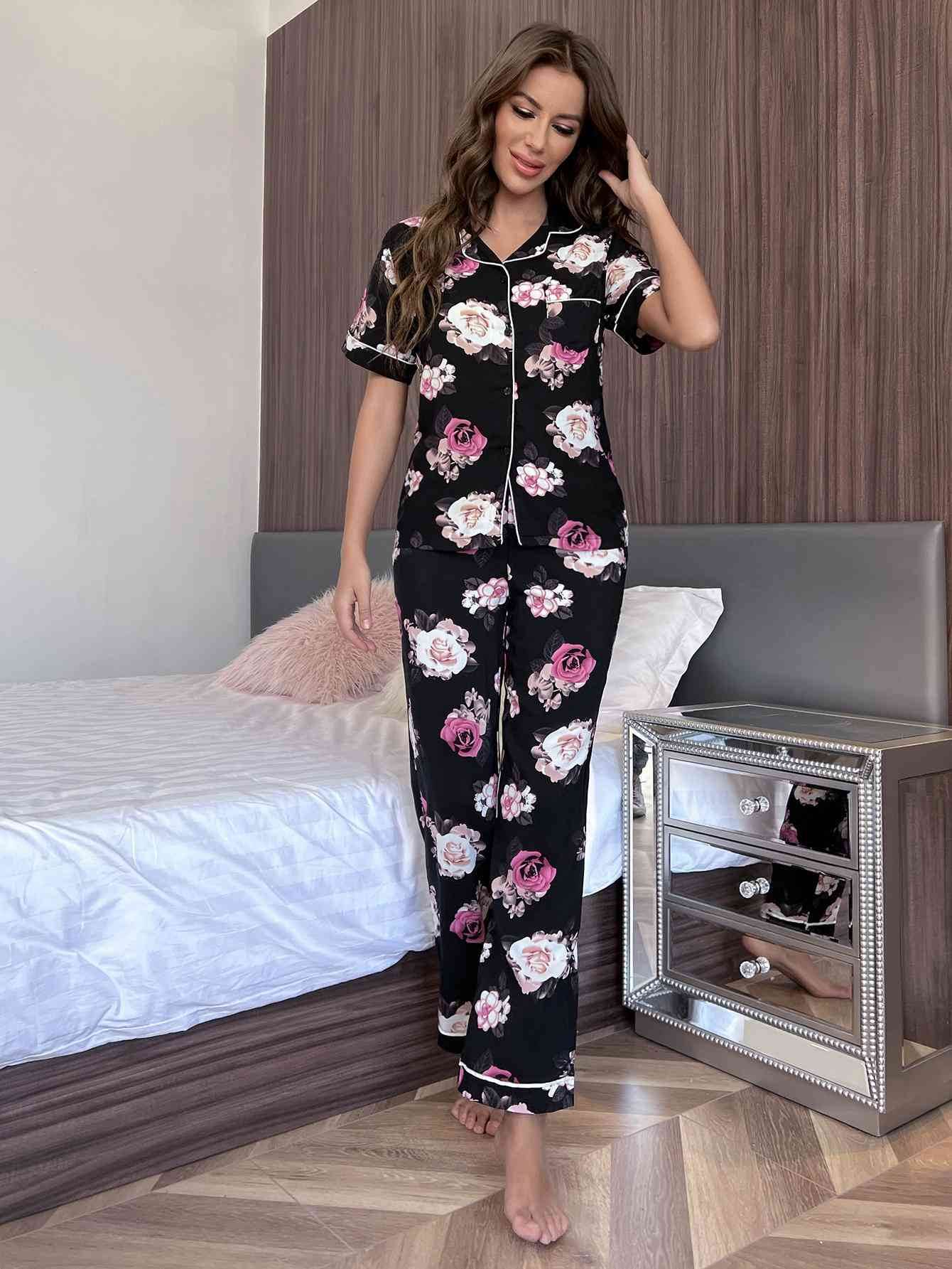 Floral Short Sleeve Shirt and Pants Lounge Set for a perfect OOTD – dress to impress outfits from Amexza