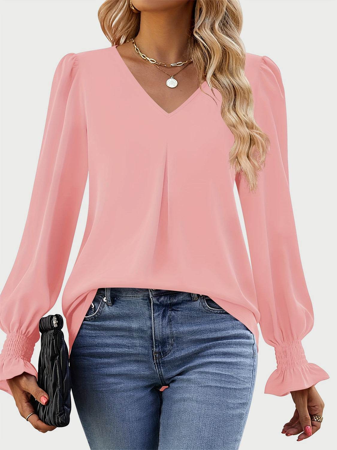 V-Neck Flounce Sleeve Top for a perfect OOTD – dress to impress outfits from Amexza