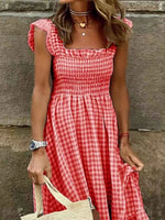 Smocked Gingham Maxi Dress with Ruffle Straps
