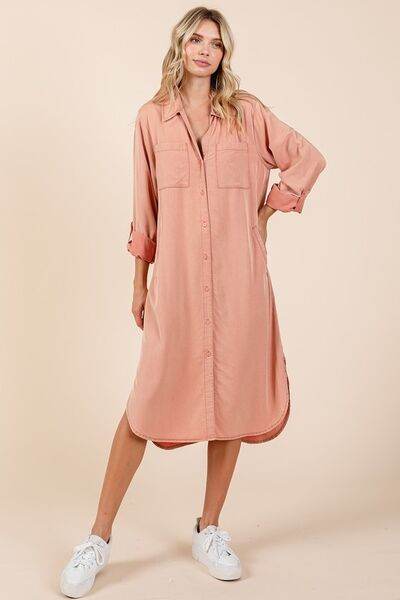 Mittoshop Button Down Long Sleeve Shirt Dress Burnt Coral for a perfect OOTD – dress to impress outfits from Amexza